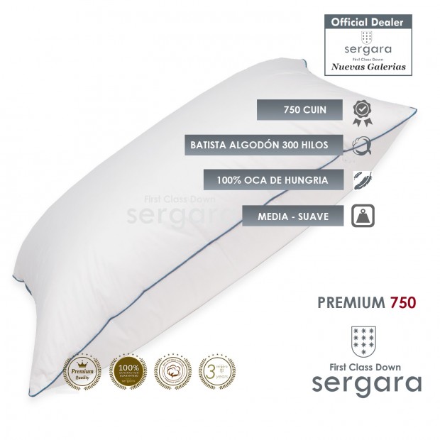 Sergara Premium 750 Oreiller 100% Duvet d´Oie | doux