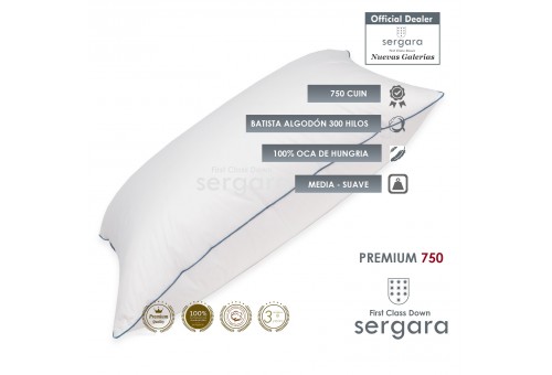 Sergara Premium 750 Oreiller 100% Duvet d´Oie | doux
