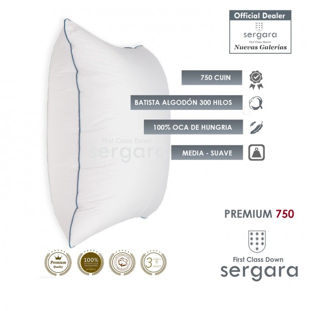 Sergara Premium 750 Oreiller Carré 100% Duvet d´Oie d´oie | doux