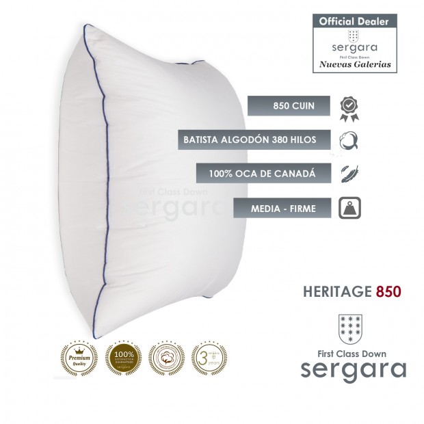 Sergara Heritage 850 Oreiller Carré 100% Duvet d´Oie d´oie | Moyen