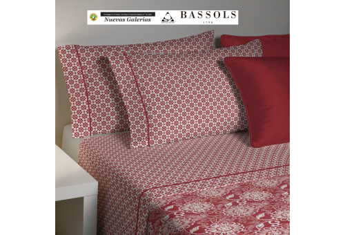 Bassols Completo Lenzuola Bassols | Lily Granate - 1 Set di lenzuola di granato di giglio di Bassols 100% cotone egiziano 200 fi