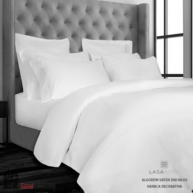 Housse de couette Lasaint 300 fils en satin de coton | Blanc Silk