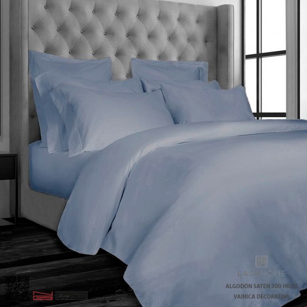 Housse de couette Lasaint 300 fils en satin de coton | Silk Azul