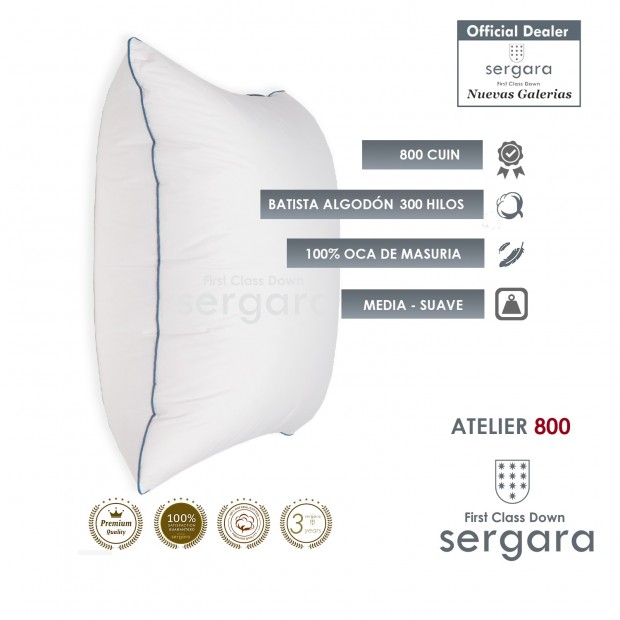 Sergara Atelier 800 Oreiller Carré 100% Duvet d´Oie d´oie | doux