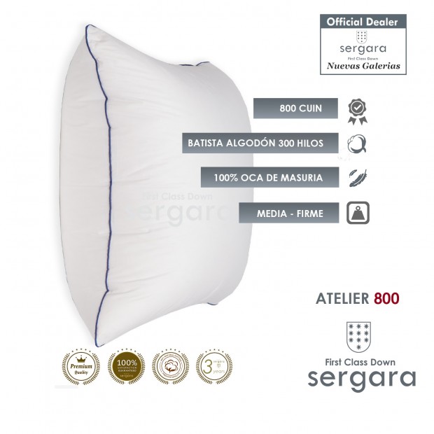 Sergara Atelier 800 Oreiller Carré 100% Duvet d´Oie d´oie | Moyen
