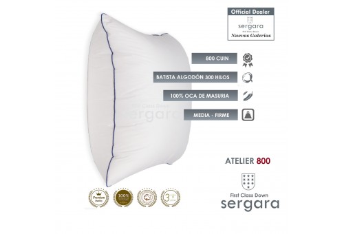 Sergara Atelier 800 Oreiller Carré 100% Duvet d´Oie d´oie | Moyen