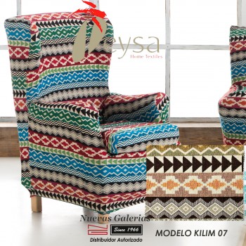 Eysa Elastic Wing Chair Sofa Cover | Graffiti Kilim 07