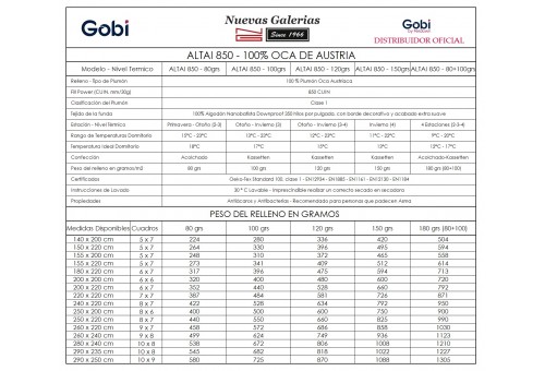 Ferdown Nordico 100% Oca Siberia 100 grs | Gobi Fillpower 850 - 1 Relleno Nordico 100% Virgen Oca Blanca de Siberia&nbsp;| Gobi&nbsp;100gr
